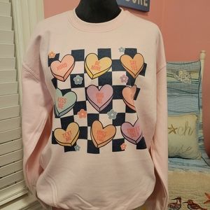 A Gildan conversation Valentine hearts light pink printed sweatshirt